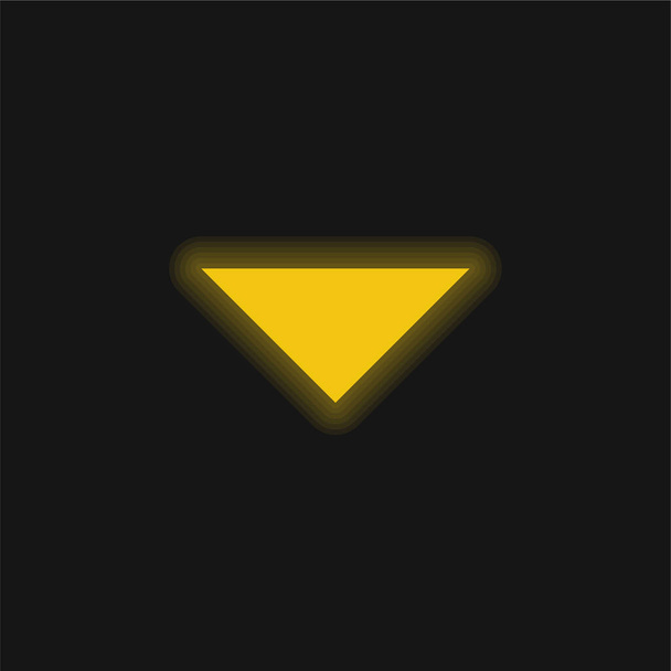 Punto de flecha hacia abajo amarillo brillante icono de neón - Vector, Imagen