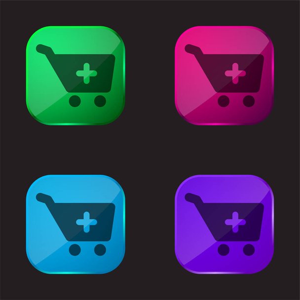 Add To Shopping Cart four color glass button icon - Vector, Image