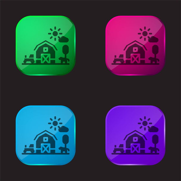 Barn four color glass button icon - Vector, Image