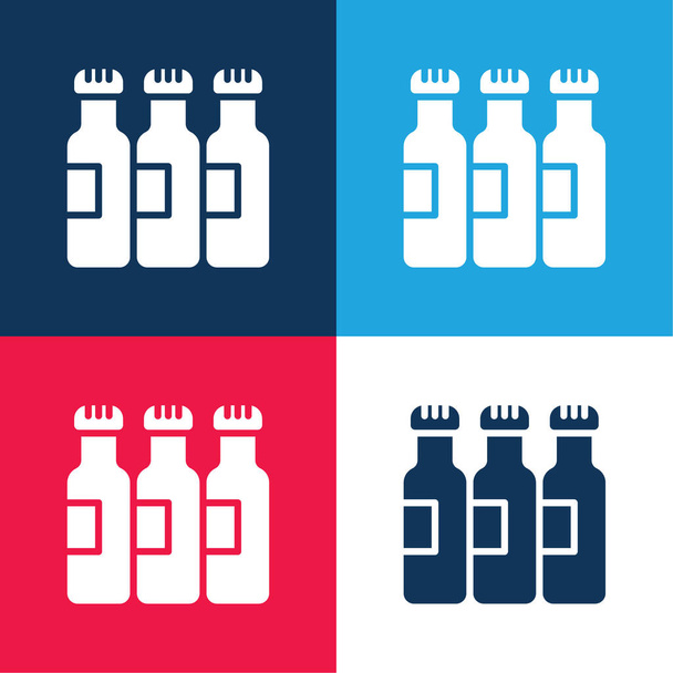 Ensemble d'icônes minime quatre couleurs bleu bière et rouge - Vecteur, image