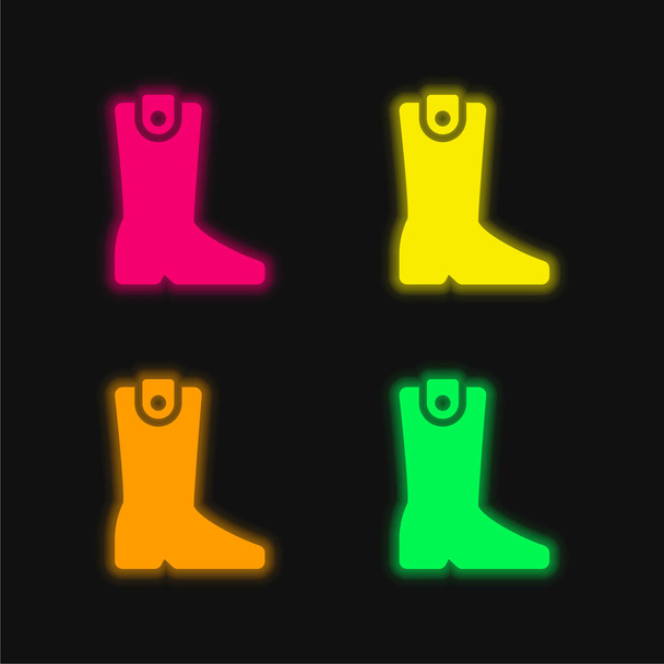 Boot quattro colori luminosi icona vettoriale al neon - Vettoriali, immagini