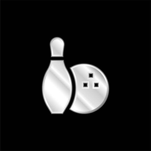 Bowling silver plated metallic icon - Vector, Image