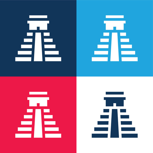 Piramide Azteca blu e rosso quattro colori set di icone minime - Vettoriali, immagini