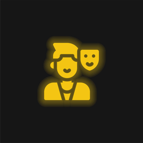 Attore giallo incandescente icona al neon - Vettoriali, immagini