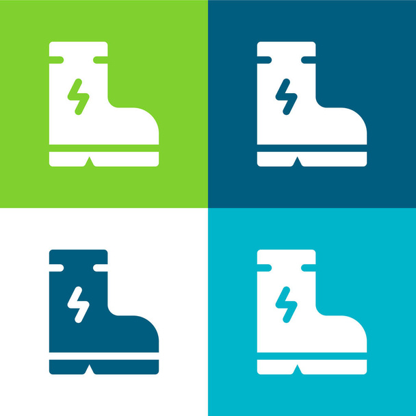 Set di icone minimali a quattro colori Boot Flat - Vettoriali, immagini