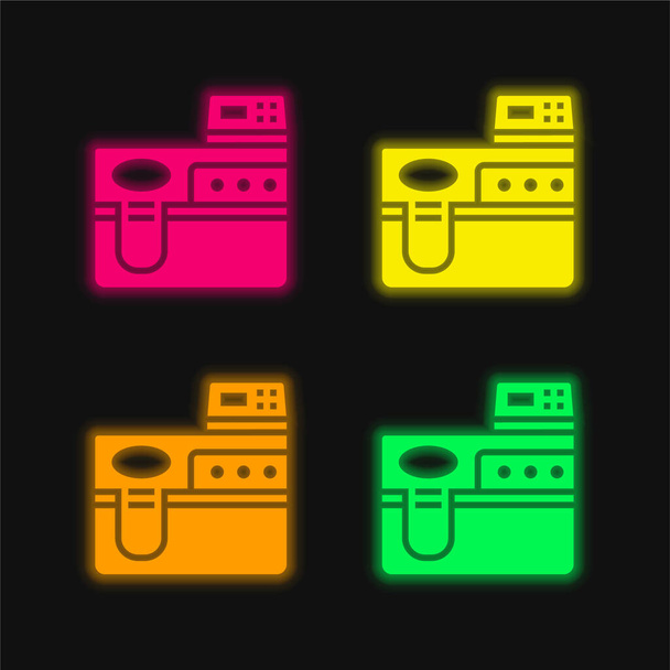 バイオテクノロジー4色のネオンベクトルアイコン - ベクター画像
