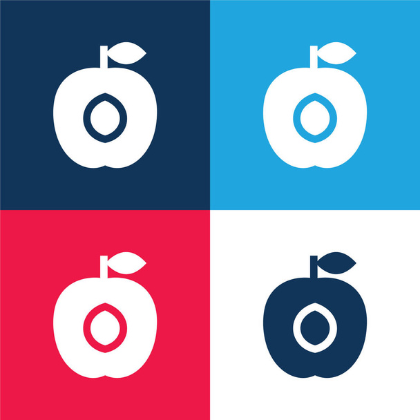 Albaricoque azul y rojo conjunto de iconos mínimo de cuatro colores - Vector, Imagen