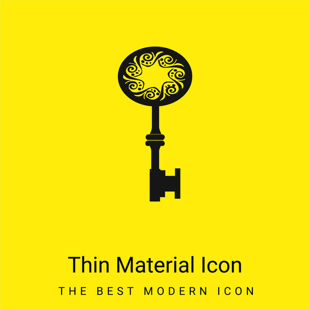 Starožitný tvar klíče s hvězdnou dírou uprostřed spirál v oválném minimálním jasně žlutém materiálu ikona - Vektor, obrázek