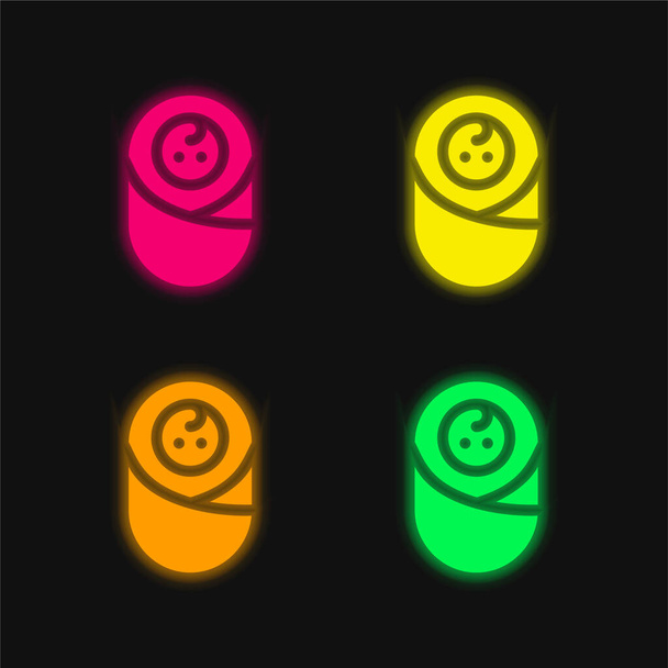 Bebê quatro cor brilhante ícone vetor de néon - Vetor, Imagem