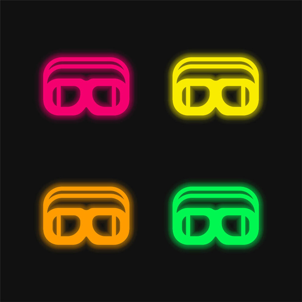 Aeroplane Pilot Glasses four color glowing neon vector icon - Vector, Image