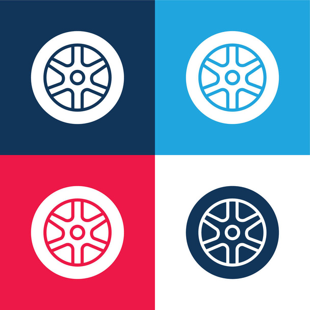 Roue en alliage bleu et rouge quatre couleurs minimum jeu d'icônes - Vecteur, image