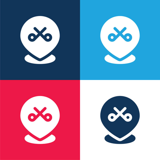 Barber Shop blue and red four color minimal icon set - Vector, Image