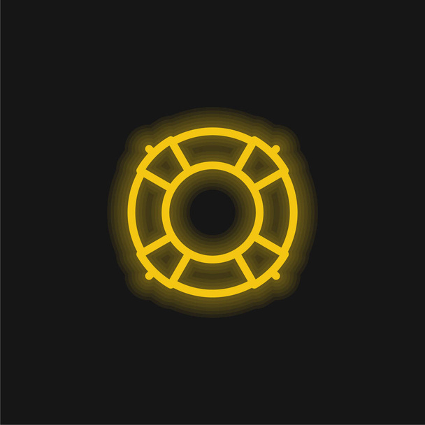 Big Lifesaver yellow glowing neon icon - Vector, Image