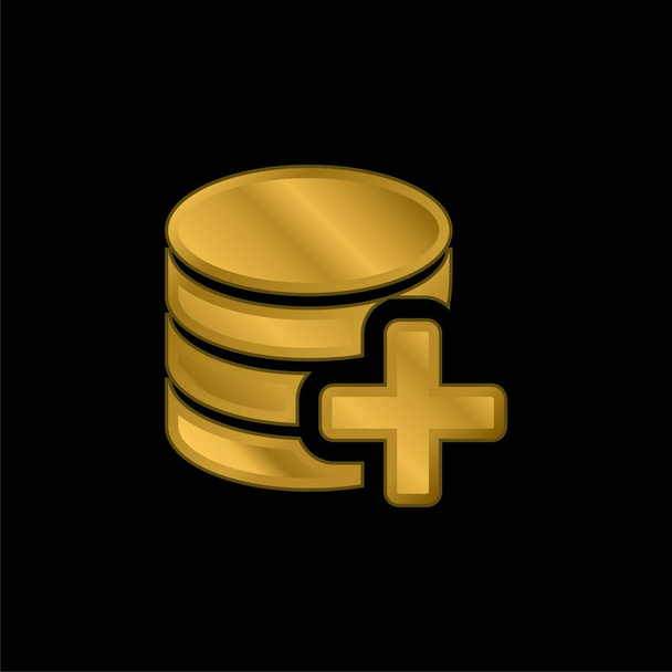 Añadir base de datos chapado en oro icono metálico o logo vector - Vector, Imagen