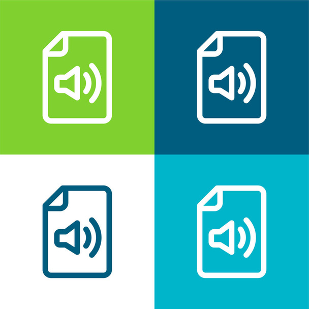 Audio File Flat Minimal Icon Set mit vier Farben - Vektor, Bild