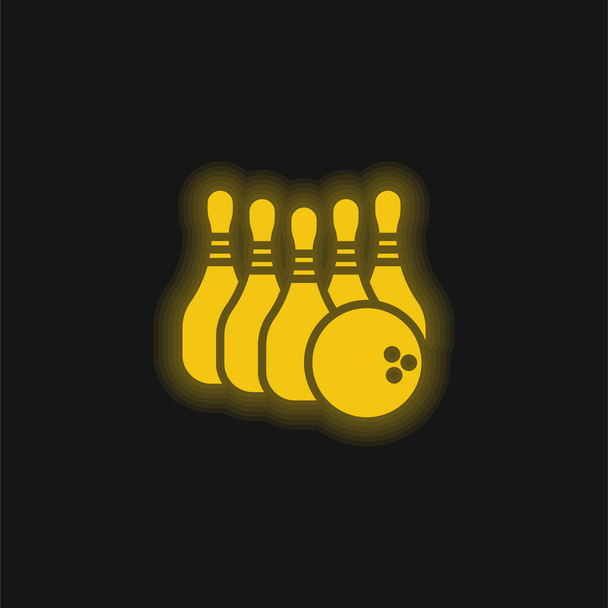 Μπόουλινγκ κίτρινο λαμπερό νέον εικονίδιο - Διάνυσμα, εικόνα