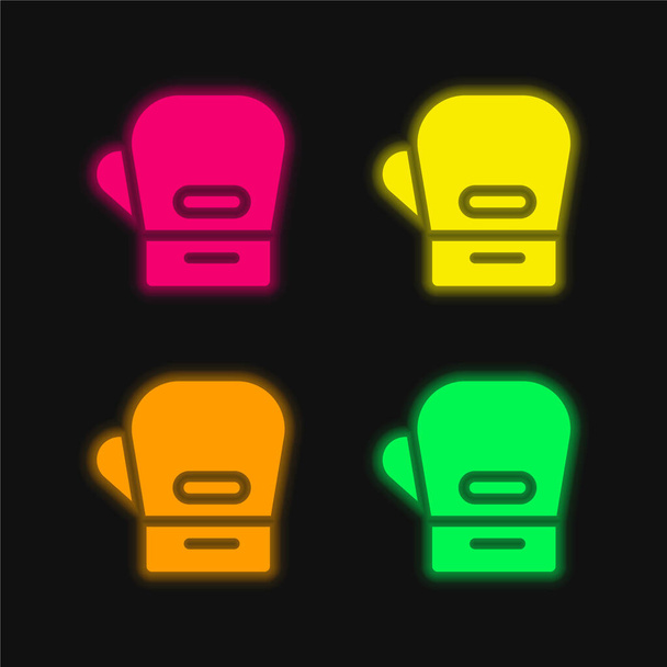 Boxing Gloves four color glowing neon vector icon - Vector, Image