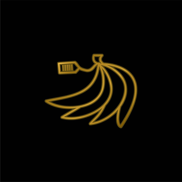Bananen met barcode Op het etiket vergulde metalen icoon of logo vector - Vector, afbeelding