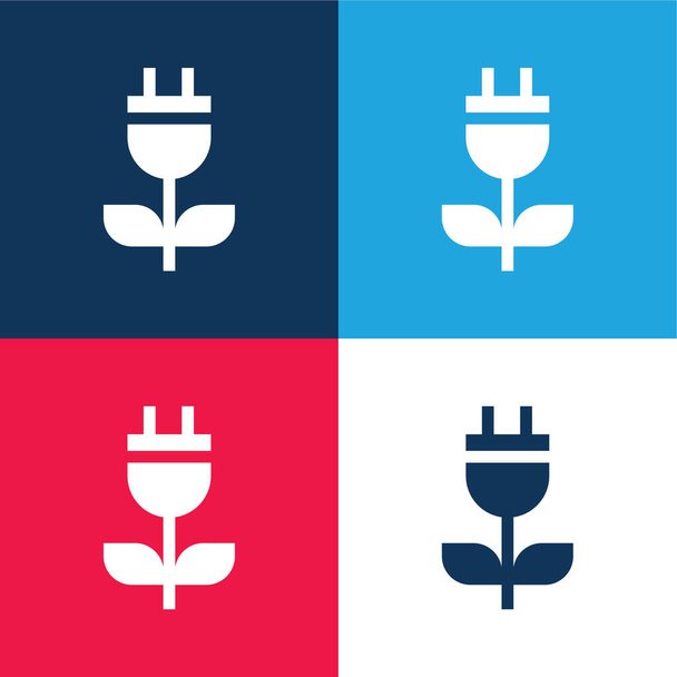 Bioenergy blue and red four color minimal icon set - Vector, Image