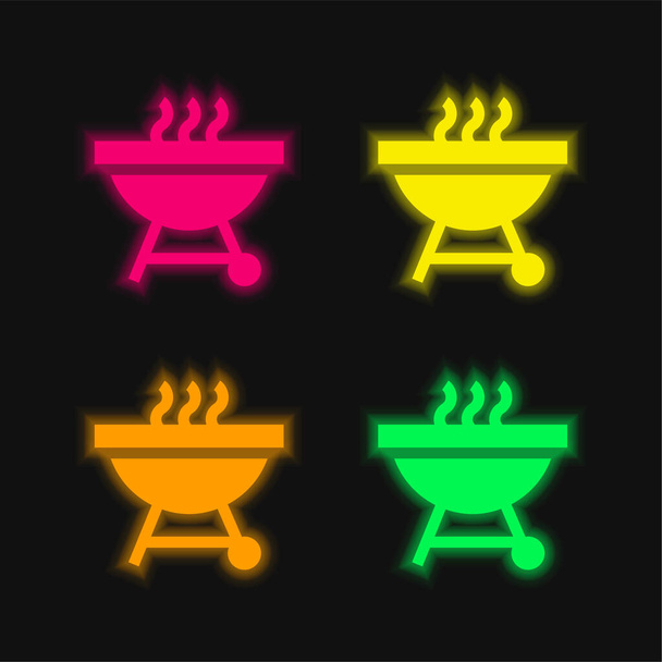 Barbacoa de cuatro colores brillante icono del vector de neón - Vector, Imagen