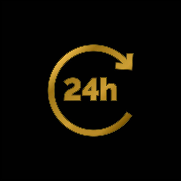 24 Saat Altın Kaplama Metal Simge veya logo Vektörü - Vektör, Görsel