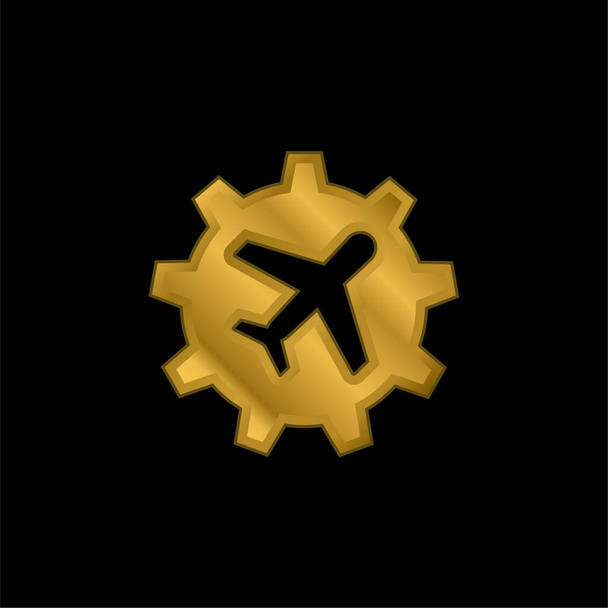 Lentokoneen kullattu metallinen ikoni tai logo vektori - Vektori, kuva
