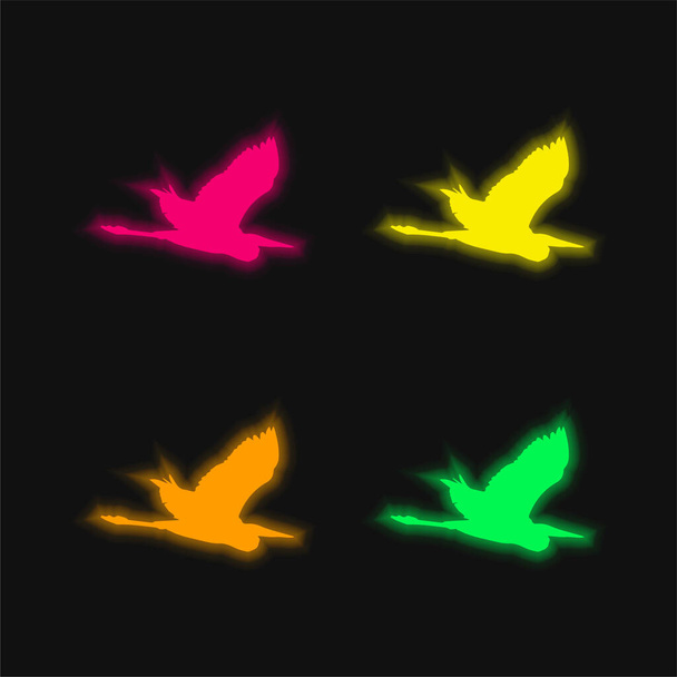 鳥ヘロンフライング形状4色輝くネオンベクトルアイコン - ベクター画像