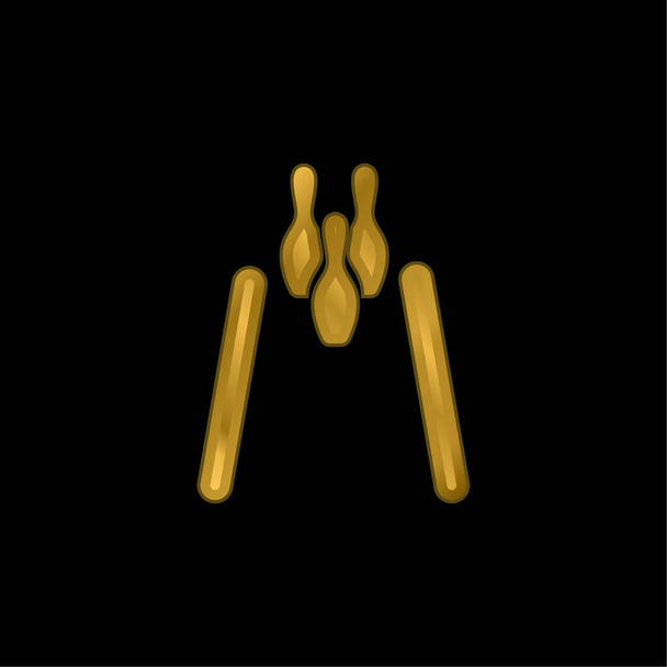 Bowling chapado en oro icono metálico o logo vector - Vector, Imagen