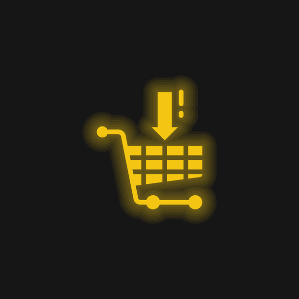 Kosárba tesz Sárga ragyogó neon ikon - Vektor, kép
