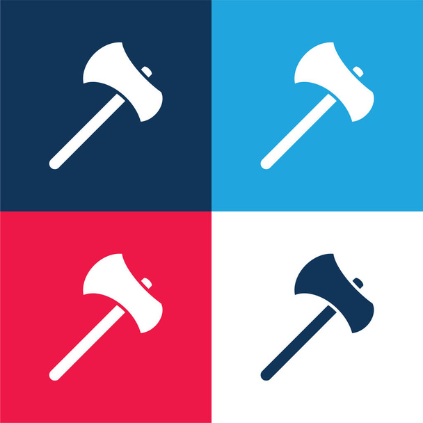 Axe Tool Outline blue and red four color minimal icon set - Vector, Image