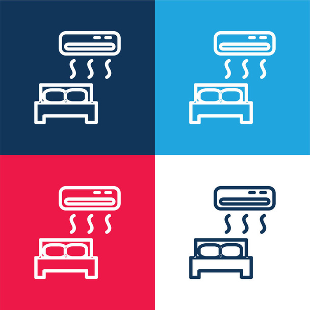 Klimatyzowany niebieski i czerwony zestaw czterech kolorów minimalny zestaw ikon - Wektor, obraz