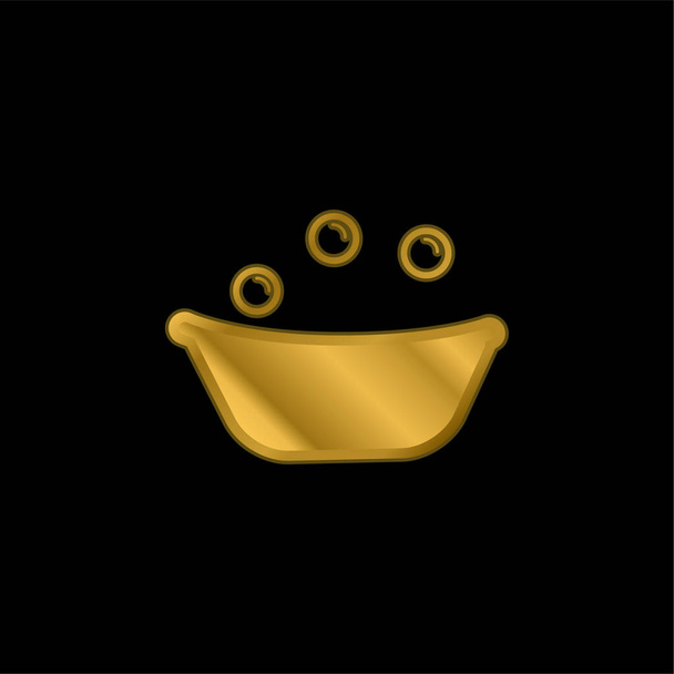 Bañera de bebé con burbujas de jabón chapado en oro icono metálico o logo vector - Vector, imagen