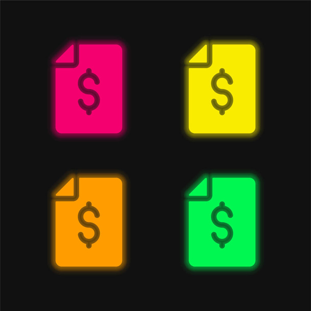 Bill négy szín izzó neon vektor ikon - Vektor, kép