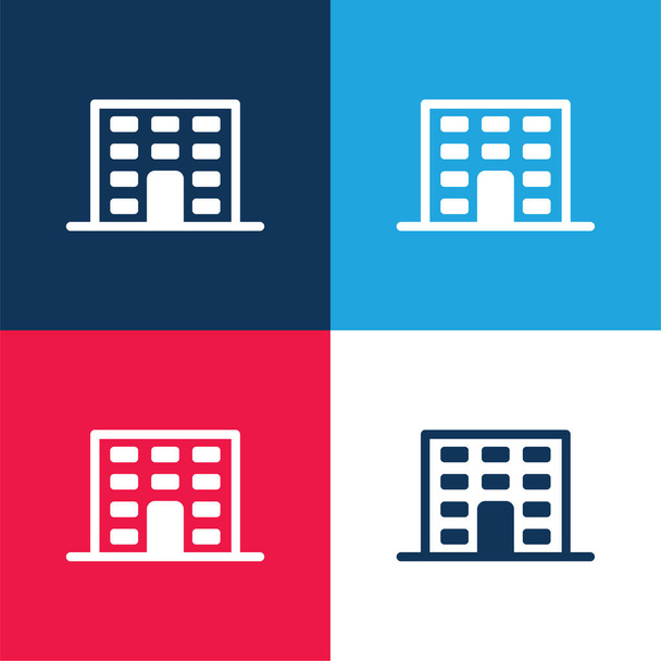 Apartmanházak Épület kék és piros négy szín minimális ikon készlet - Vektor, kép