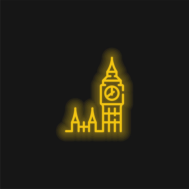 Big Ben geel gloeiende neon pictogram - Vector, afbeelding