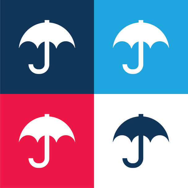 Μαύρο ομπρέλα για βροχή μπλε και κόκκινο σύνολο τεσσάρων χρωμάτων minimal εικονίδιο - Διάνυσμα, εικόνα