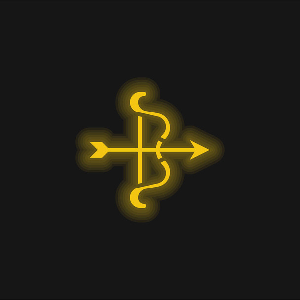 Íj sárga izzó neon ikon - Vektor, kép