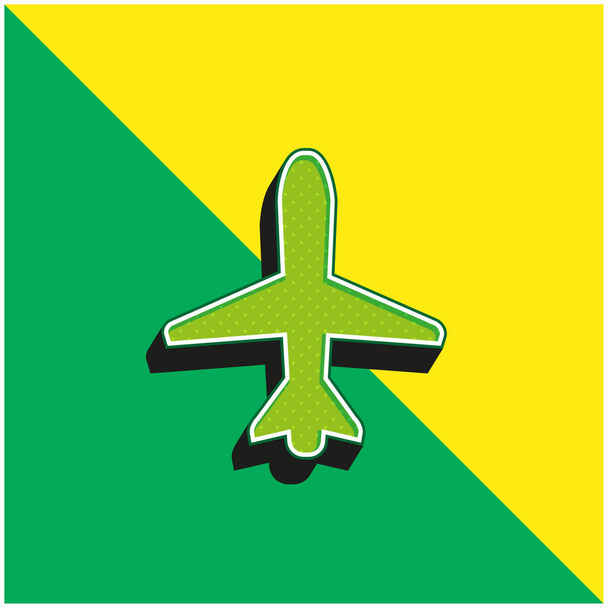 Repülőgép felfelé mutató zöld és sárga modern 3D vektor ikon logó - Vektor, kép
