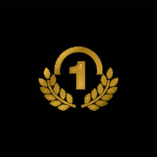 Medaglia di premiazione del numero uno con Olive Branches oro placcato icona metallica o logo vettore - Vettoriali, immagini