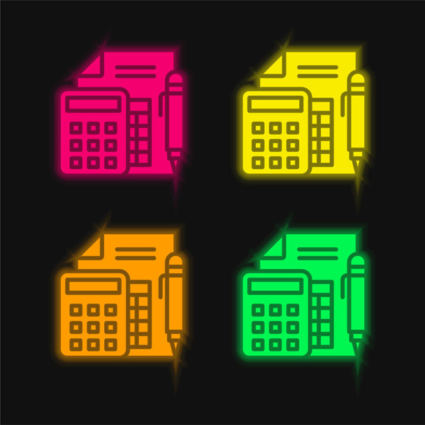 Comptabilité quatre couleur brillant icône vectorielle néon - Vecteur, image