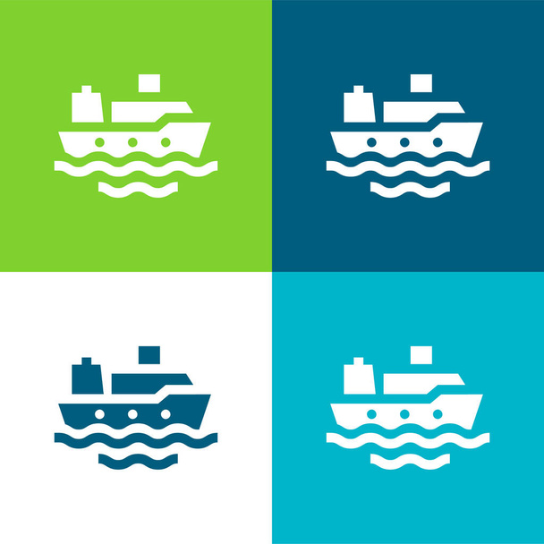 Σκαφών Επίπεδη τέσσερις χρώμα ελάχιστο σύνολο εικονίδιο - Διάνυσμα, εικόνα