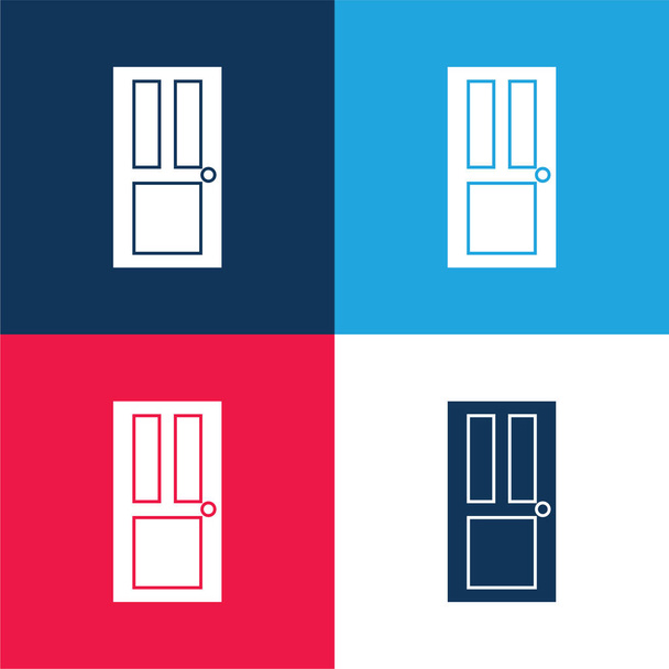 Schwarze Tür blau und rot vier Farben minimales Symbol-Set - Vektor, Bild