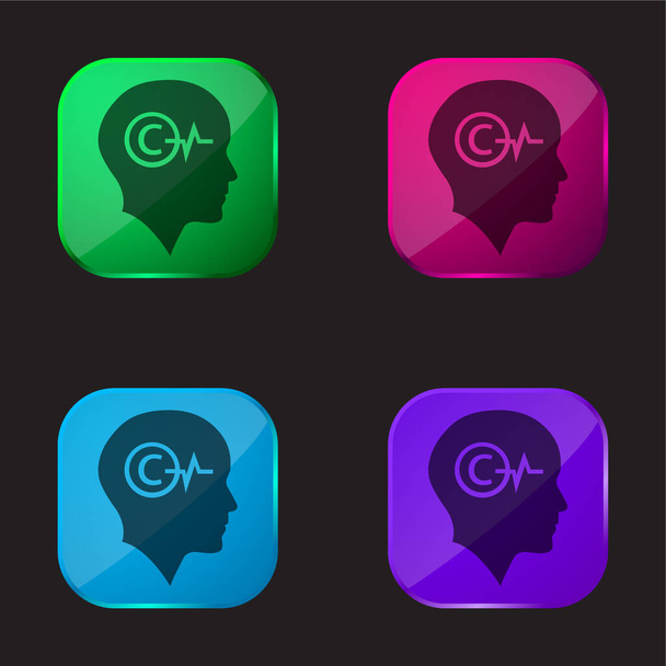 Kopasz fej szerzői jogi szimbólummal és Lifeline belül négy színű üveg gomb ikon - Vektor, kép