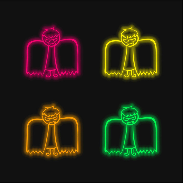 Cadılar Bayramı Kanatlı Oğlan Dört Renkli Parlak neon vektör simgesi - Vektör, Görsel
