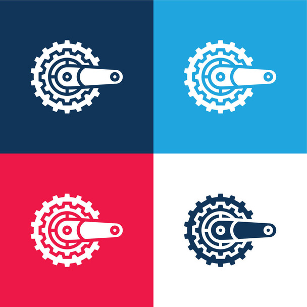 Bike blauw en rood vier kleuren minimale pictogram set - Vector, afbeelding