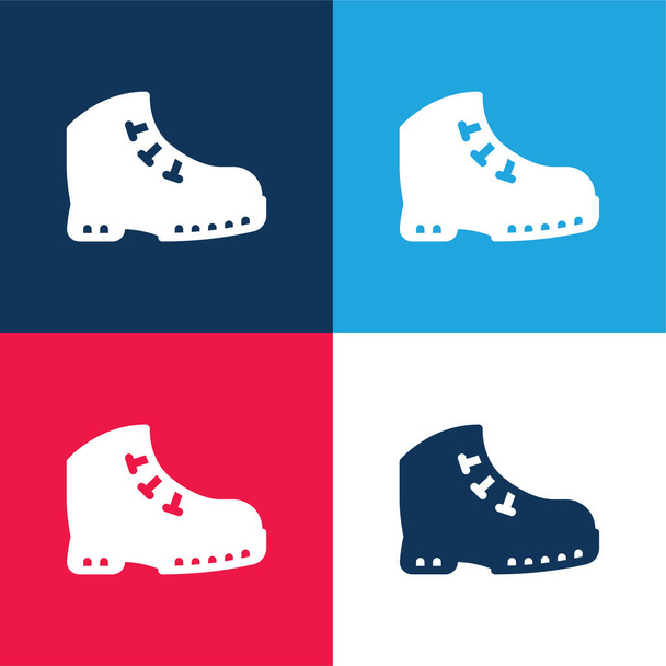 Boty modré a červené čtyři barvy minimální ikona nastavena - Vektor, obrázek
