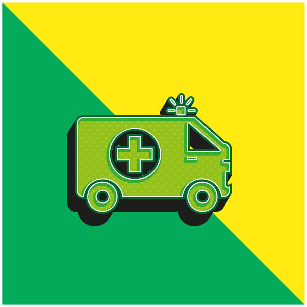 Ambulance With First Aid Sign Green and yellow modern 3d vector icon logo - Vector, Image