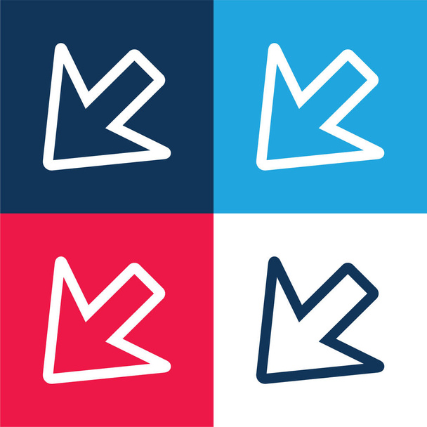 Flèche pointant vers la gauche vers le bas bleu et rouge ensemble d'icônes minimales de quatre couleurs - Vecteur, image