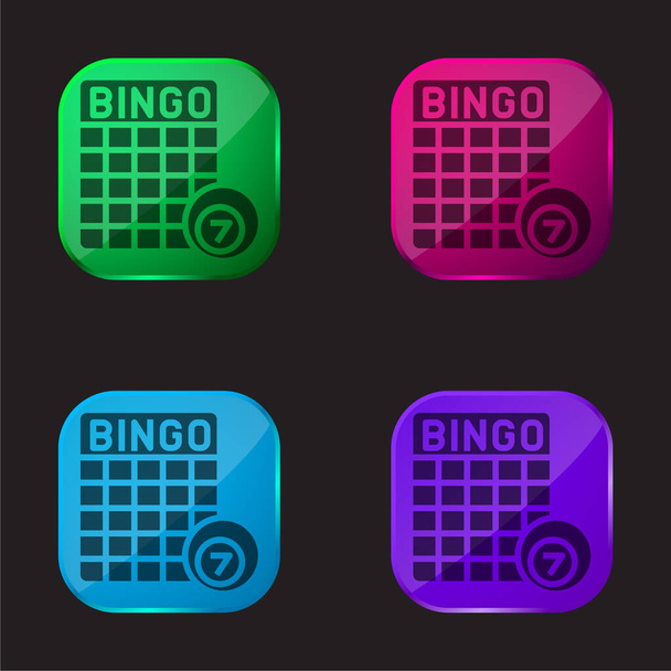 Bingo ícone de botão de vidro de quatro cores - Vetor, Imagem