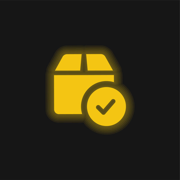 Goedgekeurd geel gloeiend neon icoon - Vector, afbeelding